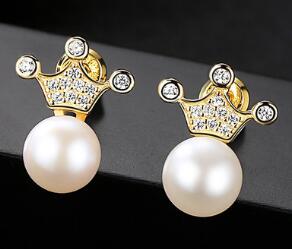 [MeiBaPJ]Natural Pearl Stud Earrings Real 925 Sterling Silver Fashion Crown Earrings for Women