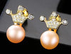 [MeiBaPJ]Natural Pearl Stud Earrings Real 925 Sterling Silver Fashion Crown Earrings for Women