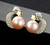 [MeiBaPJ]Natural Pearl Stud Earrings Real 925 Sterling Silver Fashion Moon Star Earrings for Women