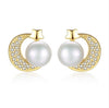 [MeiBaPJ]Natural Pearl Stud Earrings Real 925 Sterling Silver Fashion Moon Star Earrings for Women