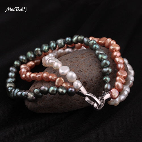 Natural Mixed Color Pearl Bracelet Pure Handmade Bangle Pearl With Real 925 Silver Clasp Fine Jewelry SL-113