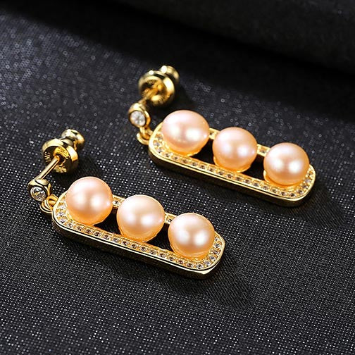 [MeiBaPJ] Natural Pearl Stud Earrings Real 925 Sterling Silver Fashion Earrings for Women Two Colors