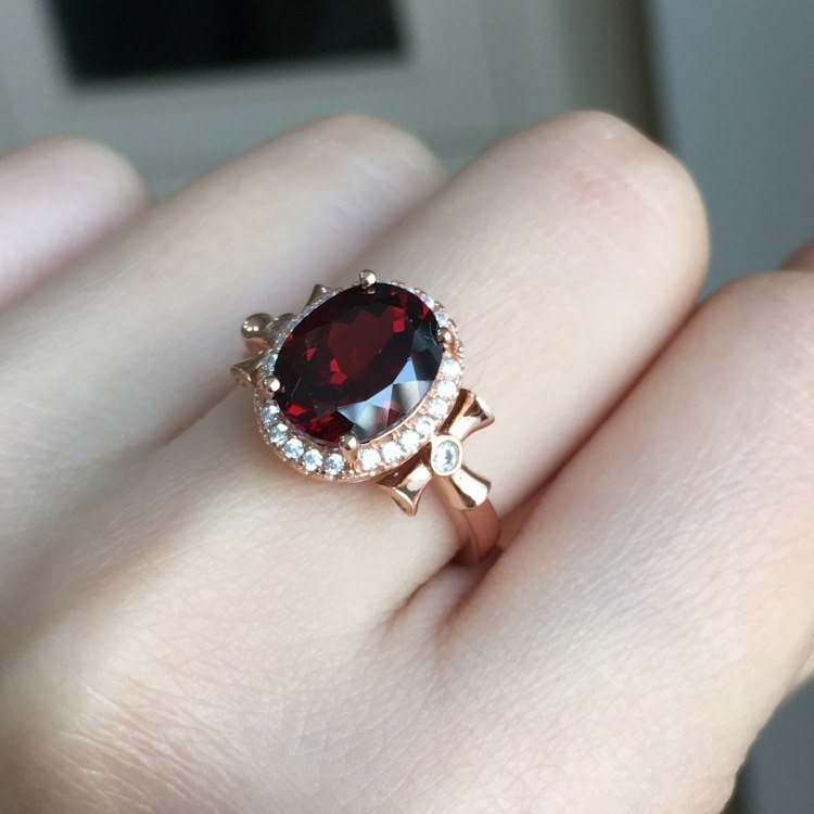 [ Natural Red Garnet Gemstone Trendy Ring for Women Real 925 Sterling Silver Charm Fine Jewelry