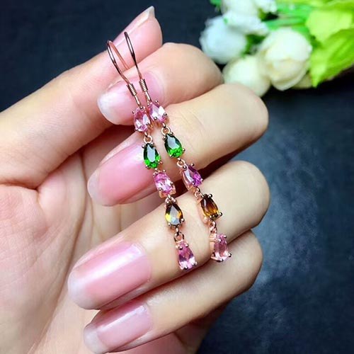[MeiBaPJ]Natural Tourmaline Gemstone Water Drop Earrings Real 925 Silver Fine Charm Jewelry for Women