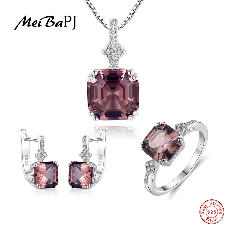 New Rainbow Stone 3 Suit Jewelry Set Real 925 Sterling Silver Pendant Earrings Ring Fine Charm Jewelry for Women