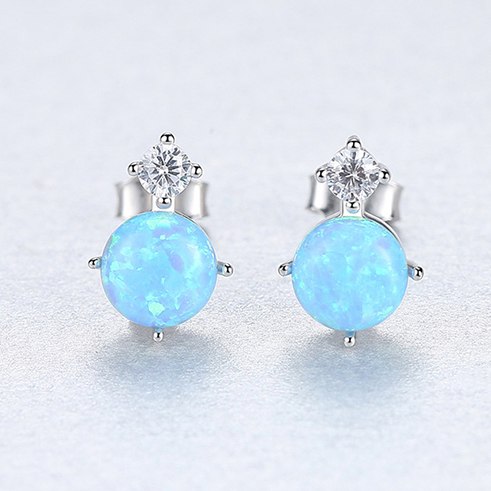 [MeiBaPJ]New Simple Opal Stone Earrings Real 925 Sterling Silver Stud Earrings for Women Wholesale Price