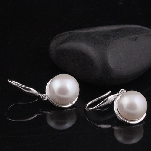 [MeiBaPJ]New design fashion 925 sterling silver simple stud earrings genuine natural round pearl beads earrings