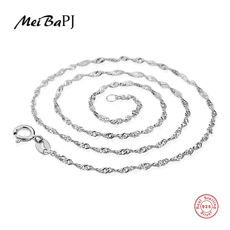 [MeiBaPJ]Real 925 Sterling Silver Water Wave Chain Necklace For Womens Chain 45cm Wholesale Factory Price