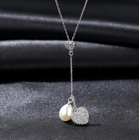 [MeiBaPJ]Real Pearl Love Pendant Necklace 925 Solid Silver Gold Plated Fine Jewelry for Women