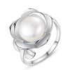 [MeiBaPJ]Real Pearl Ring for Women 925 Sterling Silver Adjustable Flower Ring Fine Party Jewelry