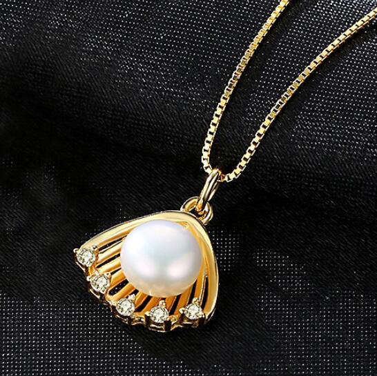 [MeiBaPJ]Real Pearl Shell Golden Pendant Necklace 925 Solid Silver Gold Plated Fine Jewelry for Women