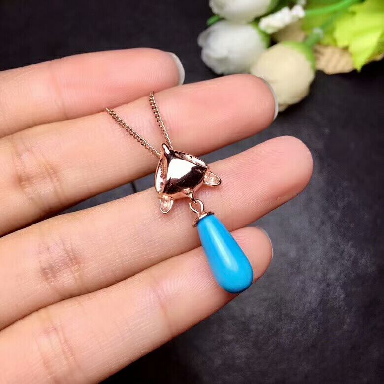 [MeiBaPJ]Real Natural Blue Turquoise Fox Pendant Necklace with Certificate 925 Pure Silver Fine Jewelry for Women