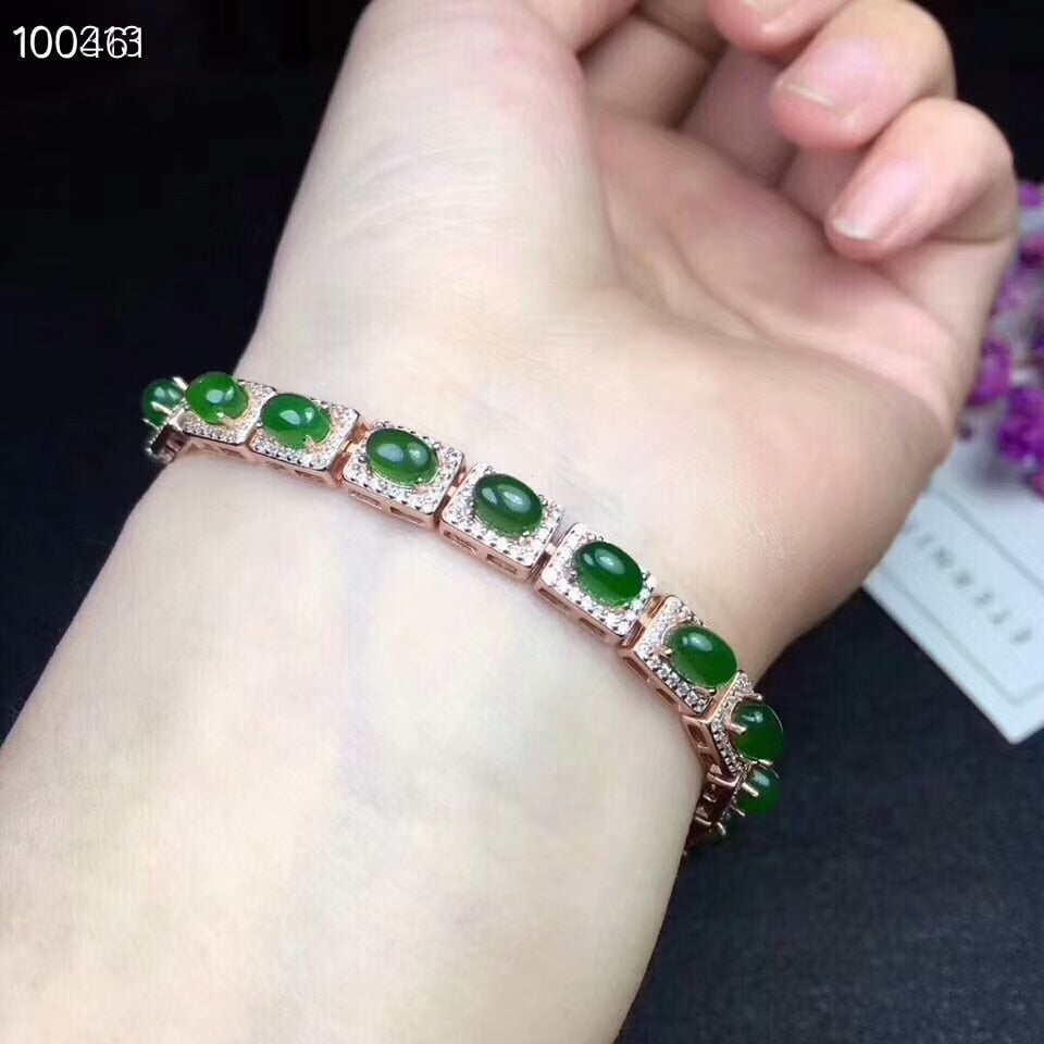 [MeiBaPJ]Real Natural Jasper Gemstone Bracelet 925 Sterling Silver Green Stone Bangle for Women Fine Wedding Jewelry