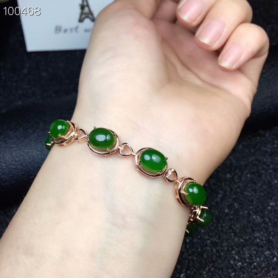 [MeiBaPJ]Real Natural Jasper Gemstone Bracelet 925 Sterling Silver Green Stone Bangle for Women Fine Wedding Jewelry