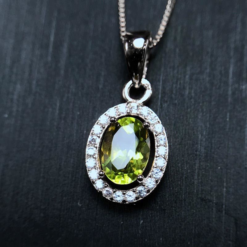 [MeiBaPJ]Real Natural Peridot Pendant Necklace with Certificate 925 Pure Silver Fine Jewelry for Women
