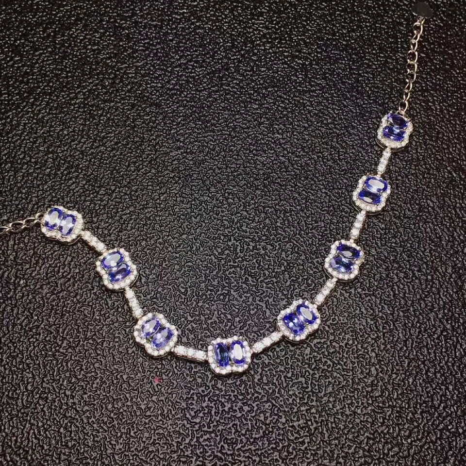 [MeiBaPJ]Real Natural Sapphire Gemstone Bracelet 925 Sterling Silver Blue Stone Bangle for Women Fine Wedding Jewelry