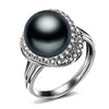 [MeiBaPJ]Real Pure 925 Sterling Silver Fashion Open Ring Big Pearl Finger Ring for Women Fine Charm Jewelry