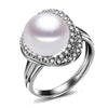 [MeiBaPJ]Real Pure 925 Sterling Silver Fashion Open Ring Big Pearl Finger Ring for Women Fine Charm Jewelry