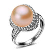 [MeiBaPJ]Real Pure 925 Sterling Silver Fashion Open Ring Big Pearl Finger Ring for Women Fine Charm Jewelry