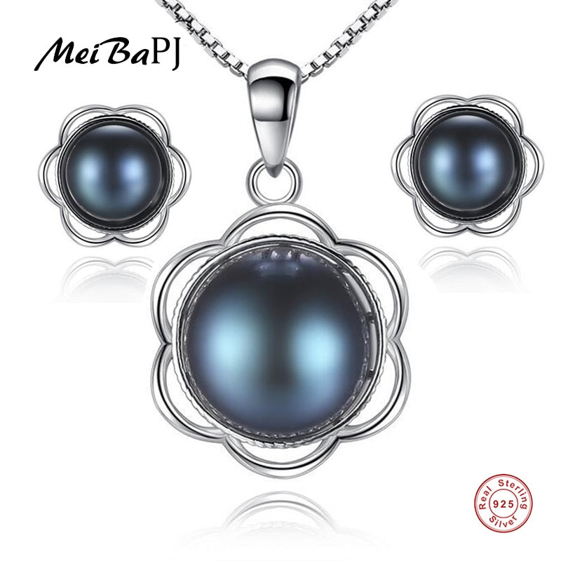Simple Pearls Jewelry Set Real S925 Sterling Silver Classic Flower Jewelry Sets Gift Box 2 Colors