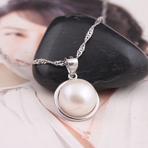[MeiBaPJ] Simple pearl pendant necklace 925 sterling silver circle pendant with silver chain fine jewelry with gift box