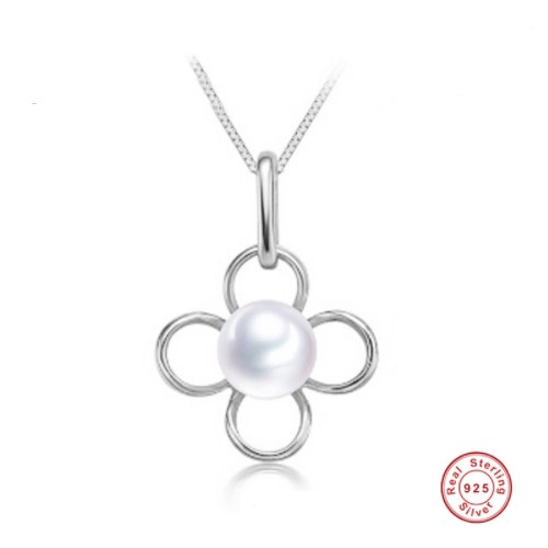 [MeiBaPJ] Trendy pearl pendant necklace 925 sterling silver triangle pendant with silver box chain fine jewelry with gift box