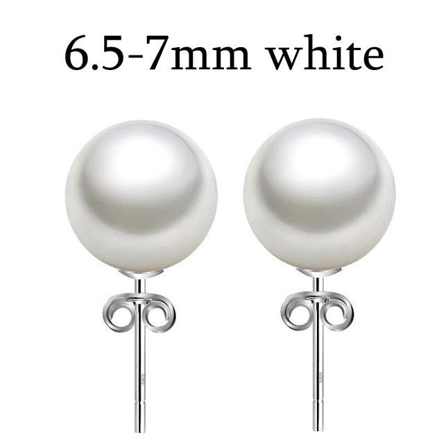 [MeiBaPJ]Unimaginable price high quality 15 sizes real round pearl earrings for women 925 sterling silver stud earring for girl