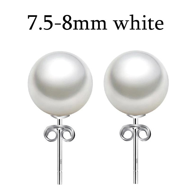[MeiBaPJ]Unimaginable price high quality 15 sizes real round pearl earrings for women 925 sterling silver stud earring for girl