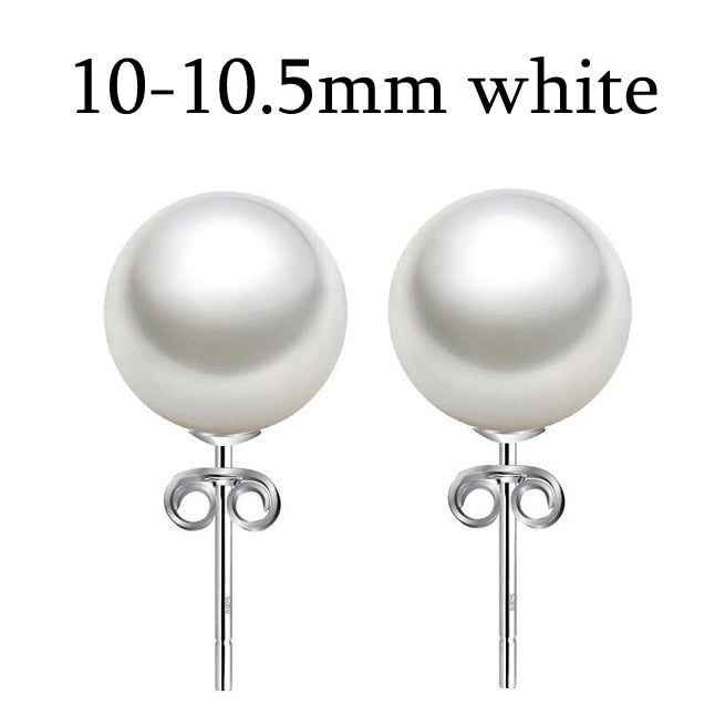 [MeiBaPJ]Unimaginable price high quality 15 sizes real round pearl earrings for women 925 sterling silver stud earring for girl