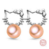 [MeiBaPJ]Women Fashion Pure Silver S925 Stud Earrings Elegant 4A High Quality No Defect Natural Pearl Jewelry Cat Earrings