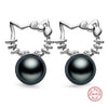 [MeiBaPJ]Women Fashion Pure Silver S925 Stud Earrings Elegant 4A High Quality No Defect Natural Pearl Jewelry Cat Earrings