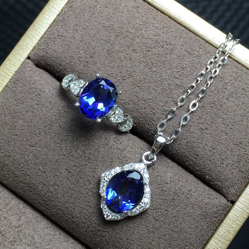 MeiBaPJNew Tanzania Topaz Jewelry set 925 Pure Silver Color Treasure Processing Fine Jewelry