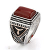Men 925 Sterling Silver Ring Classic Rectangle Geometric Red Agate Stone Finger Rings for Male Wedding Jewelry