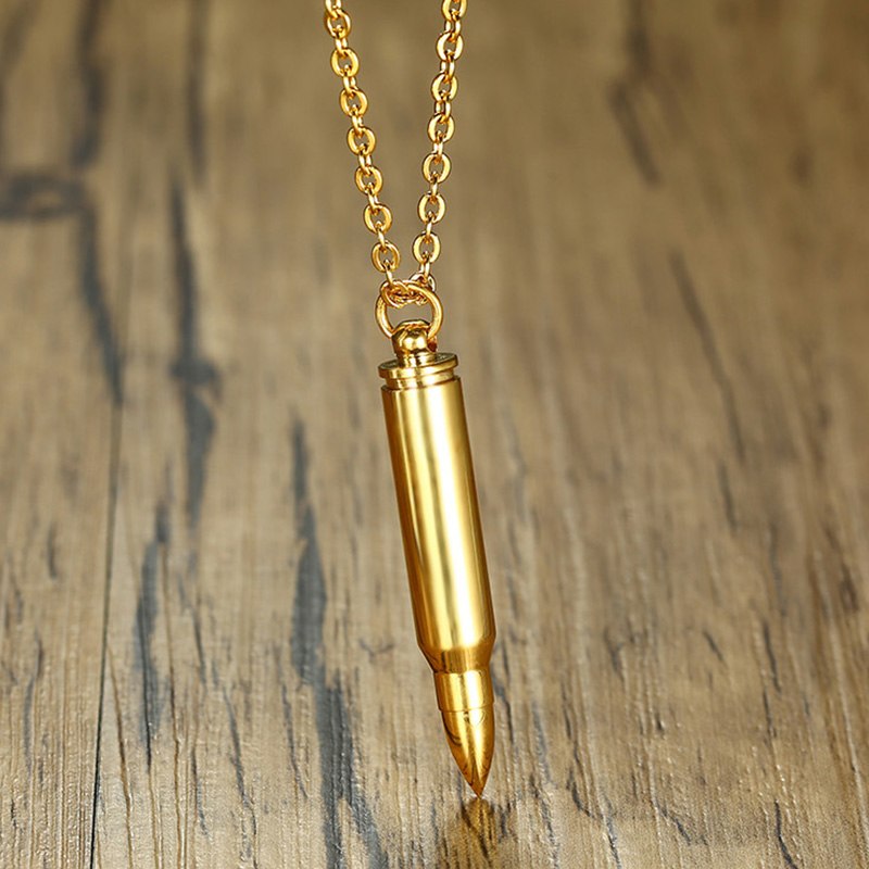 Men Classic Bullet Pendant Necklace Stainless Steel Openable Perfume Necklace Black Silver Gold Color Punk Necklace