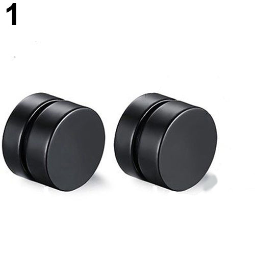 Men Fashion Round Stainless Steel Magnetic Clip On No Piercing Ear Stud Earrings