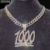 Men Hip Hop 1000 Number Pendant Necklace with 13mm Miami Cuban Chain Iced Out Bling HipHop Necklaces Male Jewelry