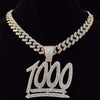 Men Hip Hop 1000 Number Pendant Necklace with 13mm Miami Cuban Chain Iced Out Bling HipHop Necklaces Male Jewelry