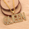 Men Hip Hop Full Rhinestone King Queen Pendants Necklaces Bling Bling Iced Out Cuban Link Chain Hiphop Necklace Men Jewelry Gift