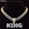 Men Hip Hop KING Letters Pendant Necklace with 13mm Miami Cuban Chain Iced Out Bling HipHop Necklaces Male Charm Jewelry