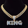 Men Hip Hop KING Letters Pendant Necklace with 13mm Miami Cuban Chain Iced Out Bling HipHop Necklaces Male Jewelry