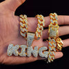 Men Hip Hop KING Letters Pendant Necklace with 13mm Miami Cuban Chain Iced Out Bling HipHop Necklaces Male Jewelry