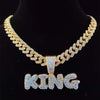 Men Hip Hop KING Letters Pendant Necklace with 13mm Miami Cuban Chain Iced Out Bling HipHop Necklaces Male Charm Jewelry