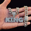 Men Hip Hop KING Letters Pendant Necklace with 13mm Miami Cuban Chain Iced Out Bling HipHop Necklaces Male Jewelry