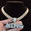 Men Hip Hop KING Letters Pendant Necklace with 13mm Miami Cuban Chain Iced Out Bling HipHop Necklaces Male Jewelry