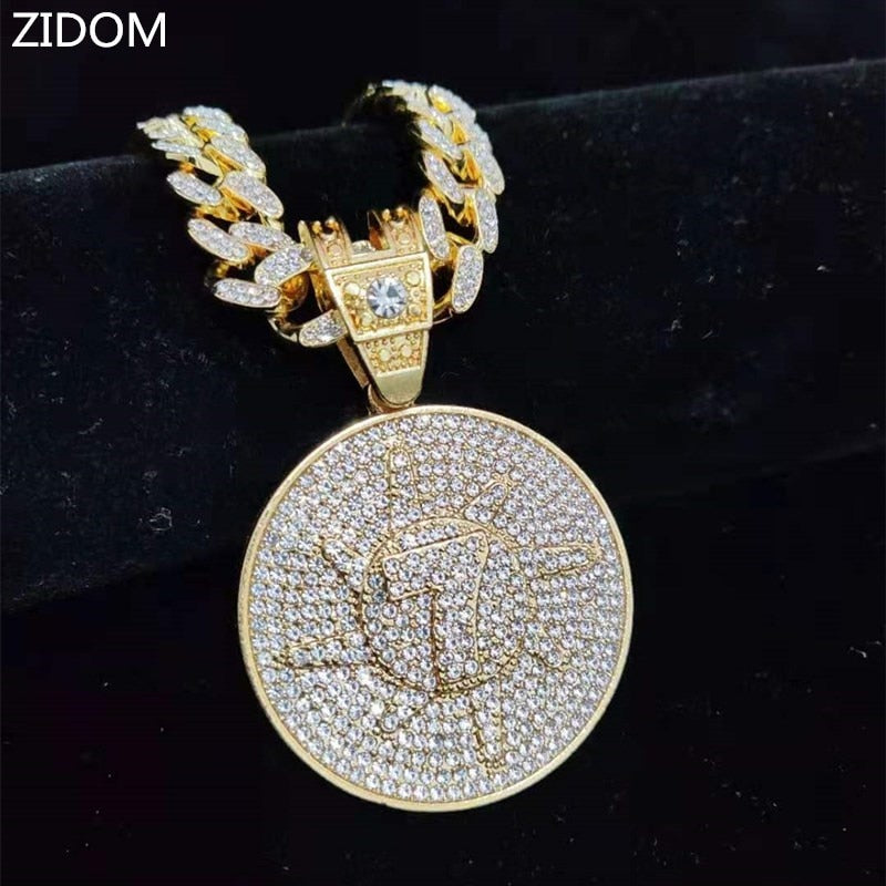 Men Hip Hop Lucky number seven Pendant Necklace with 13mm Miami Cuban Chain Iced Out Bling Hiphop Necklaces Jewelry
