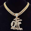 Men Hip Hop ONLY THE FAM Letters Pendant Necklace with 13mm Miami Cuban Chain Iced Out Bling HipHop Necklaces Male Jewelry