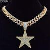 Men Hip Hop five-pointed star Pendant Necklace with 13mm Miami Cuban Chain Iced Out Bling HipHop Necklaces Male Jewelry