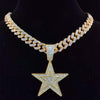Men Hip Hop five-pointed star Pendant Necklace with 13mm Miami Cuban Chain Iced Out Bling HipHop Necklaces Male Jewelry