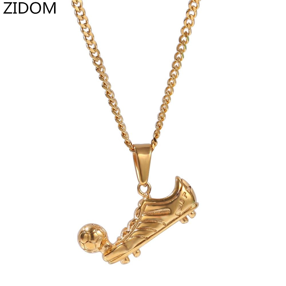 Men Hip hop Football Shoes Soccer Pendant Necklaces Stainless Steel male charm pendants necklace HipHop jewelry gifts