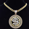Men Hip hop Iced out Bling Rotatable Dollar Pendant Necklace 13mm Width Cuban Chain Hiphop Necklaces Charm jewelry